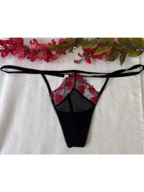 VICTORIA'S SECRET XL BLACK PINK RED HEARTS V STRING STRAPPY THONG PANTIES NWT